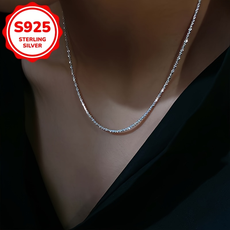 Unisex 925 Silver Shimmering Clavicle Chain Necklace, Exquisite Gift